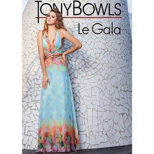 Tony Bowls Floral Chiffon Prom Dress 115519 Blue